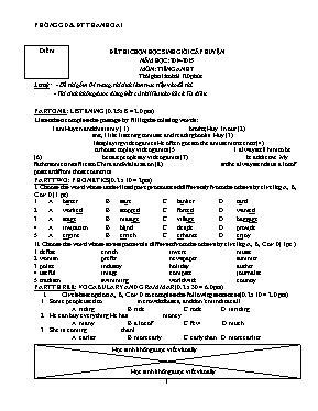 Đề thi olympic môn Tiếng Anh Lớp 7 - Đề 15 - Năm học 2014-2015 - Phòng GD & ĐT Thanh Oai (Có đáp án)